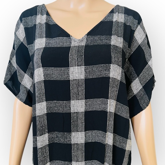 Madewell Zip Front V-Neck Oversized Black White Plaid Shift Dress   Size Medium - Picture 4 of 12
